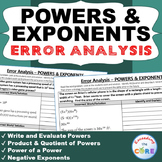 POWERS AND LAW OF EXPONENTS Word Problems -  Error Analysis  (Find the Error)