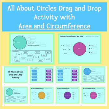 Preview of PPT All About Circles Drag and Drop Activity with Area and Circumference