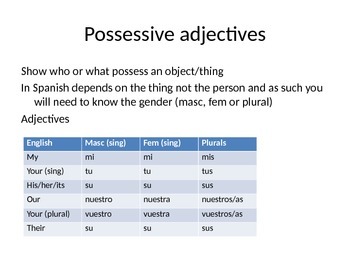 PPT to teach Spanish possessive adjectives by MFL Resources | TpT