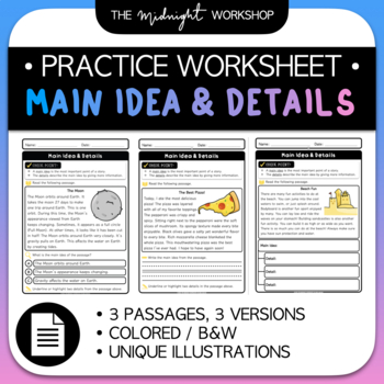 Preview of PRACTICE WORKSHEET•Main Idea & Details Worksheet