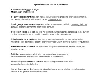 Preview of PRAXIS 5354 Custom Study Guide-Special Education: Core Knowledge & Applications