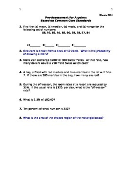 Preview of PRE-ALGEBRA POST ASSESSMENT (ANSWER KEY INCLUDED)