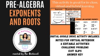 Preview of PRE-ALGEBRA EXPONENTS AND ROOTS - DIGITAL - GOOGLE DRIVE