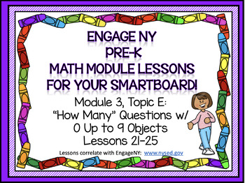 Preview of PRE-K ENGAGE NY MATH MODULE 3, TOPIC E : Lessons 21-25 for your SmartBoard!