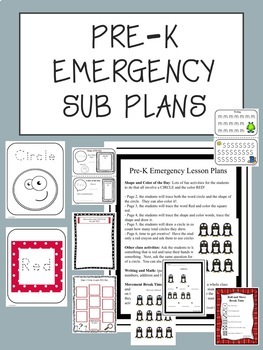 Preview of PRE-K Emergency Sub Plans (No Prep): Color Red, Shape Circle 