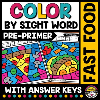 Preview of PRE PRIMER COLOR BY SIGHT WORD WORKSHEET JUNE SHEET FOOD COLORING PAGE