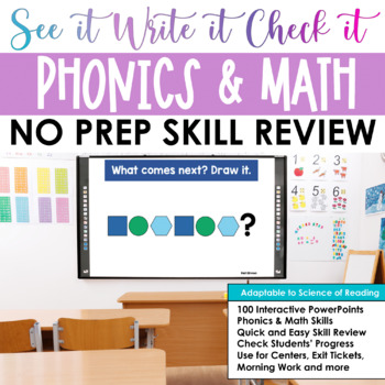 Preview of Reading and Math Activities No Prep Review for Counting CVC Words Addition HFW