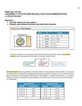 Preview of PRECALCULUS:  FUNCTIONS FROM A CALCULUS PERSPECTIVE PACKET