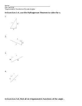 Preview of PRECALCULUS - Trig Identities, Solving Right Triangles : EDITABLE