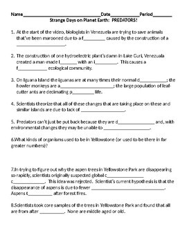 Predators Video Worksheet Strange Days On Planet Earth Ecology