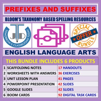 Preview of PREFIXES AND SUFFIXES: TEACHING AND LEARNING RESOURCES - BUNDLE