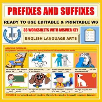 Preview of PREFIXES AND SUFFIXES: 36 WORKSHEETS WITH ANSWER KEY
