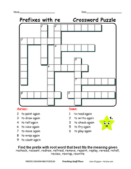 PREFIXES Crossword Puzzles Early Finishers PRACTICE Gr 4 5 6 CORE