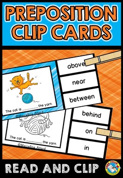 Preview of IDENTIFY PREPOSITIONS ACTIVITY CLIP CARDS WORKSHEETS CENTER PACKET KINDERGARTEN
