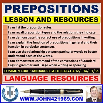 Preview of PREPOSITIONS: BLOOM'S TAXONOMY BASED LESSON AND RESOURCES