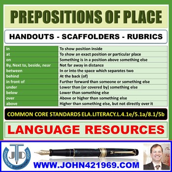 Preview of PREPOSITIONS OF PLACE HANDOUTS