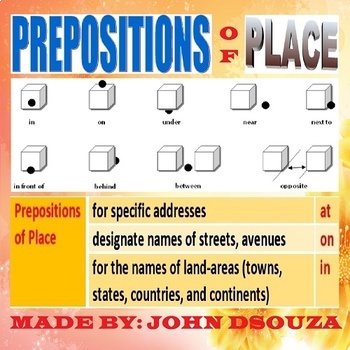 Preview of PREPOSITIONS OF PLACE LESSON AND RESOURCES