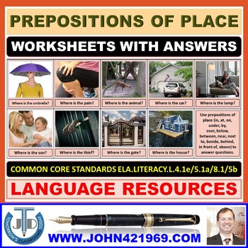 Preview of PREPOSITIONS OF PLACE WORKSHEETS WITH ANSWERS