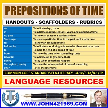 Preview of PREPOSITIONS OF TIME HANDOUTS