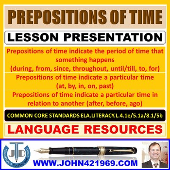 Preview of PREPOSITIONS OF TIME: LESSON PRESENTATION