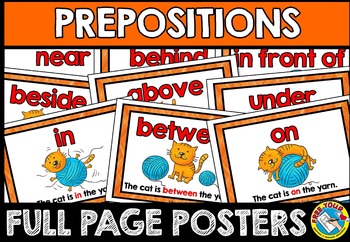 Preview of PREPOSITIONS OF PLACE POSTERS PICTURE SENTENCE LIST CARD CLASS DECOR GRAMMAR AID