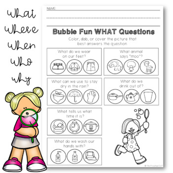 speech therapy bubble fun wh question worksheets no