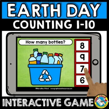 Preview of PRESCHOOL EARTH DAY COUNTING OBJECTS TO 10 MATH ACTIVITY BOOM CARDS APRIL GAME