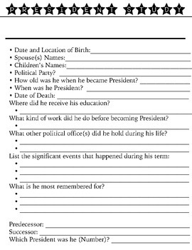 Preview of PRESIDENT RESEARCH WORKSHEET