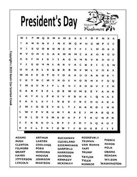 Preview of PRESIDENT'S DAY WORD SEARCH - U.S. PRESIDENTS WORDSEARCH ACTIVITY