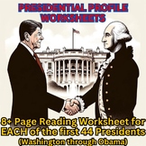 PRESIDENTIAL PROFILES BUNDLE (43 Reading Worksheets with Keys)
