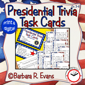 Preview of PRESIDENTIAL TRIVIA TASK CARDS Presidents' Day Activities