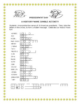 Preview of PRESIDENTS DAY: A HISTORY NAME JUMBLE PUZZLE