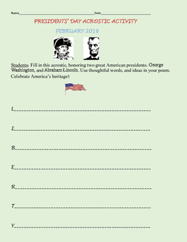 Preview of PRESIDENTS' DAY ACROSTIC ACTIVITY, GRADES 4-6