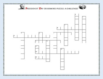 Preview of PRESIDENTS' DAY CROSSWORD: HAVE FUN &  TAKE THE CHALLENGE!