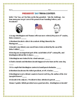 Preview of PRESIDENTS' DAY TRIVIA CONTEST: Fun for staff and students!