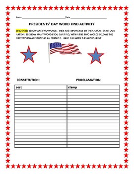 Preview of PRESIDENTS' DAY WORD FIND ACTIVITY