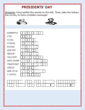 Preview of PRESIDENTS' DAY WORD JUMBLE PUZZLE!