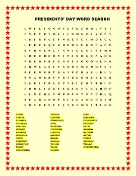 Preview of PRESIDENTS' DAY WORD SEARCH