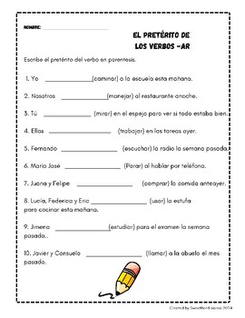 SPANISH PRETERITE TENSE Spanish -AR Verbs Packet by SweetBendiciones