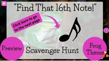 Preview of PREVIEW- 16th Note Digital Scavenger Hunt- Frog Themed- Online Music Game