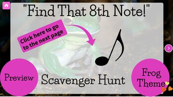 Preview of PREVIEW- 8th Note Digital Scavenger Hunt- Frog Themed- Online Music Game