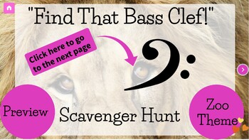 Preview of PREVIEW- Bass Clef Digital Scavenger Hunt- Zoo Animal Themed- Online Music Game