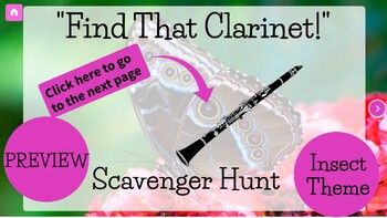 Preview of PREVIEW- Clarinet Digital Scavenger Hunt- Insect Themed- Music Game-Sub Friendly