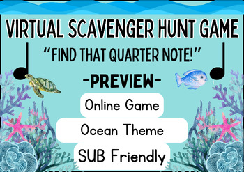 Preview of PREVIEW-Hard-Virtual Quarter Note Scavenger Hunt-Ocean Theme-SUB Friendly