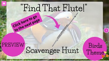 Preview of PREVIEW-Flute Digital Scavenger Hunt- Bird Themed-Music Game-Sub Friendly