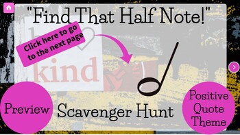Preview of PREVIEW-Half Note Digital Scavenger Hunt- Positive Quote Theme-Online Music Game