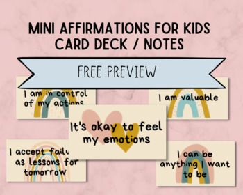Preview of PREVIEW - Mini Affirmations for Kids Card Deck in BOHO Rainbow | Growth Mindset