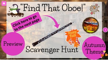Preview of PREVIEW- Oboe Digital Scavenger Hunt- Autumn Themed- Music Game-Sub Friendly