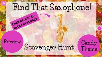 Preview of PREVIEW- Saxophone Digital Scavenger Hunt- Candy Themed- Online Music Game