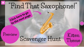 Preview of PREVIEW-Saxophone Digital Scavenger Hunt- Kitten Themed- Online Music Game